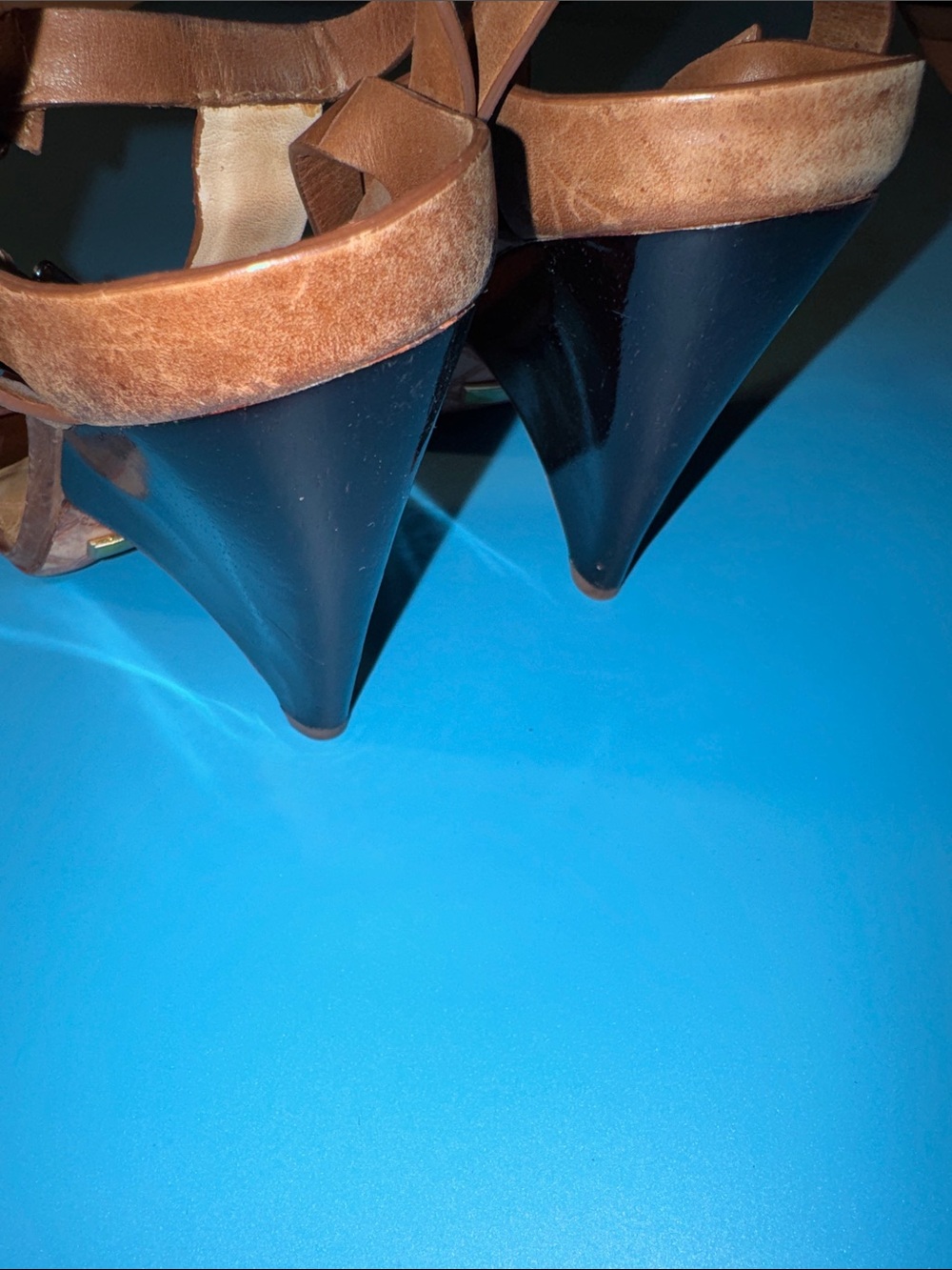 L.A.M.B. Brown Genuine Leather Heels Strappy Sandals Size 9M - Picture 6 of 9